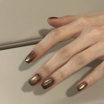 Qfdian 10Pcs Glitter Cat Eye Handmade Press On Nails False Nail Full Cover Detachable French Ballerina Wearable Artificial Nail Tip